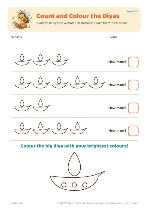 Preview of Count and Colour the Diyas